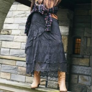 Free People Dark Gray Layered Lace Maxi Skirt